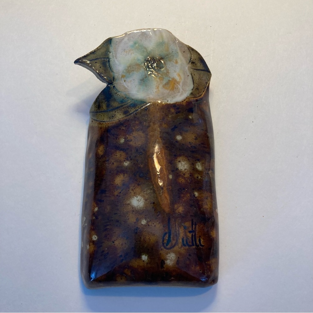 Small Ceramic Owl Wall Decor plant/herb/dried flowers holder Signed by artist